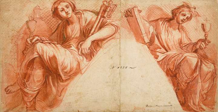 Design for Two Spandrels, with Allegorical Figures of Faith and the Church
